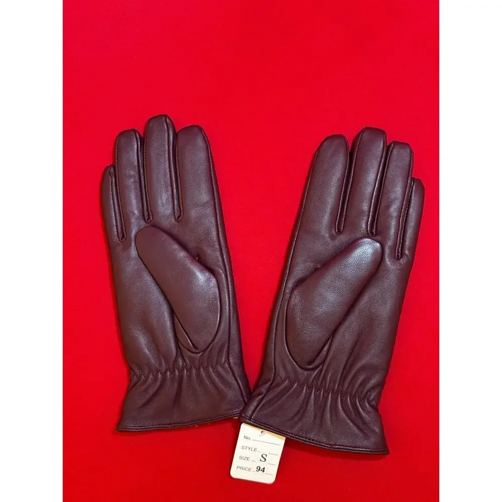 $94 Small 7”  Genuine Leather Burgundy Touch Screen Driving Warm Gloves Women